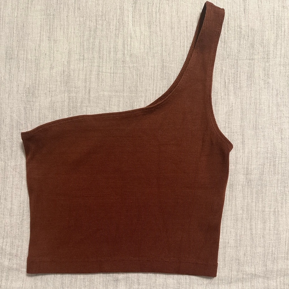 Joah brown one shoulder crop ribbed tank